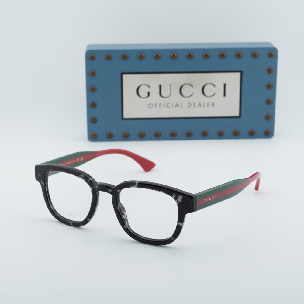 Gucci GG1992O 002 Square Eyeglasses - Shiny Grey Dark Havana 48mm